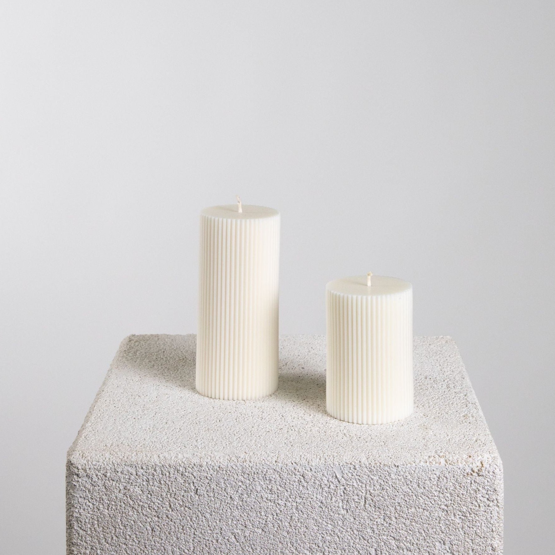 Wide Ridge Ribbed Pillar Soy Wax Candle Medium
