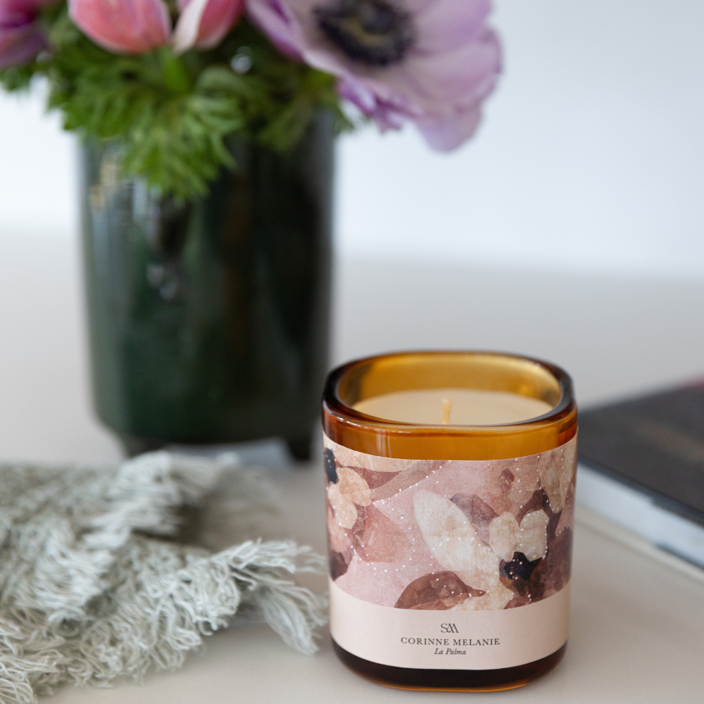 La Palma Artist Series Candle featuring artwork by Corinne Melanie, PERFECT for gifting