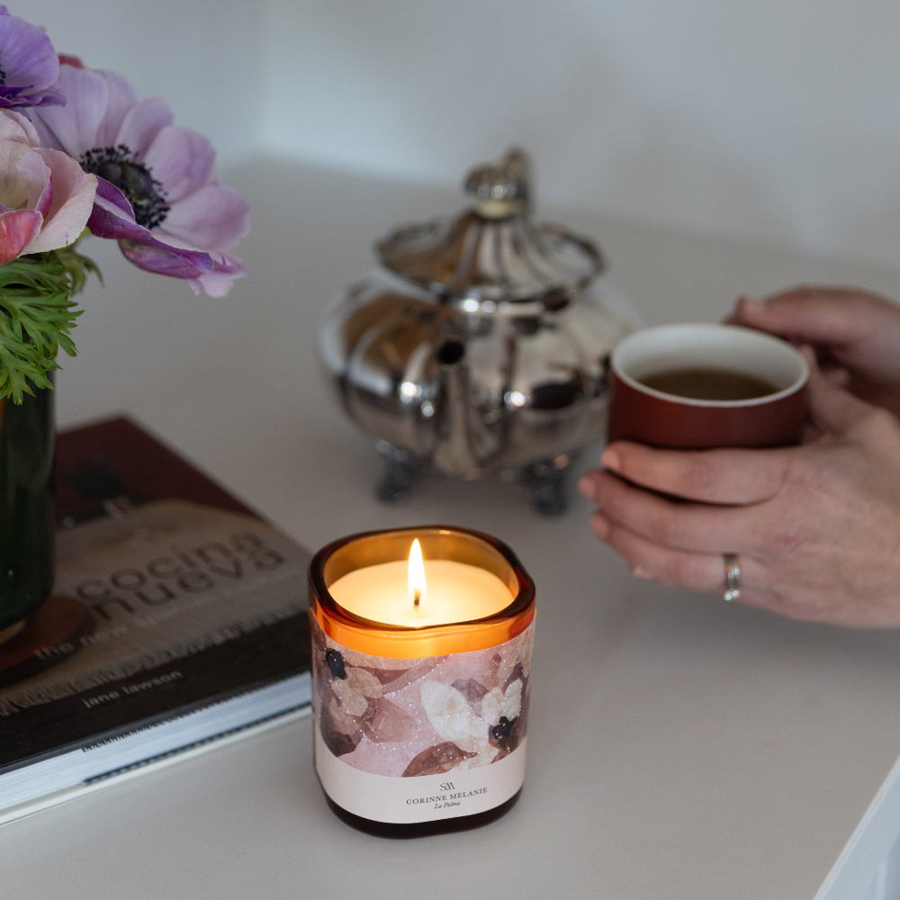 La Palma Artist Series Candle styled on a shelf with warm ambient lighting