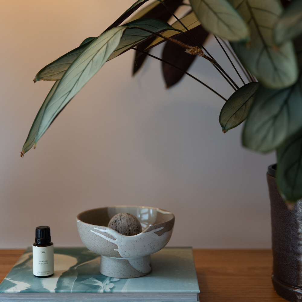 pumice stone in Lunara Diffuser by Studio McKenna — styled with Shadow In Bloom oil