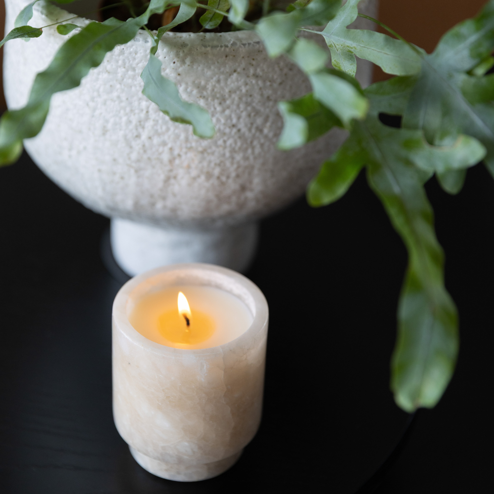 Ambiente Alabaster Candle by The Foundry × Studio McKenna in hand-carved alabaster vessel, great for gifting