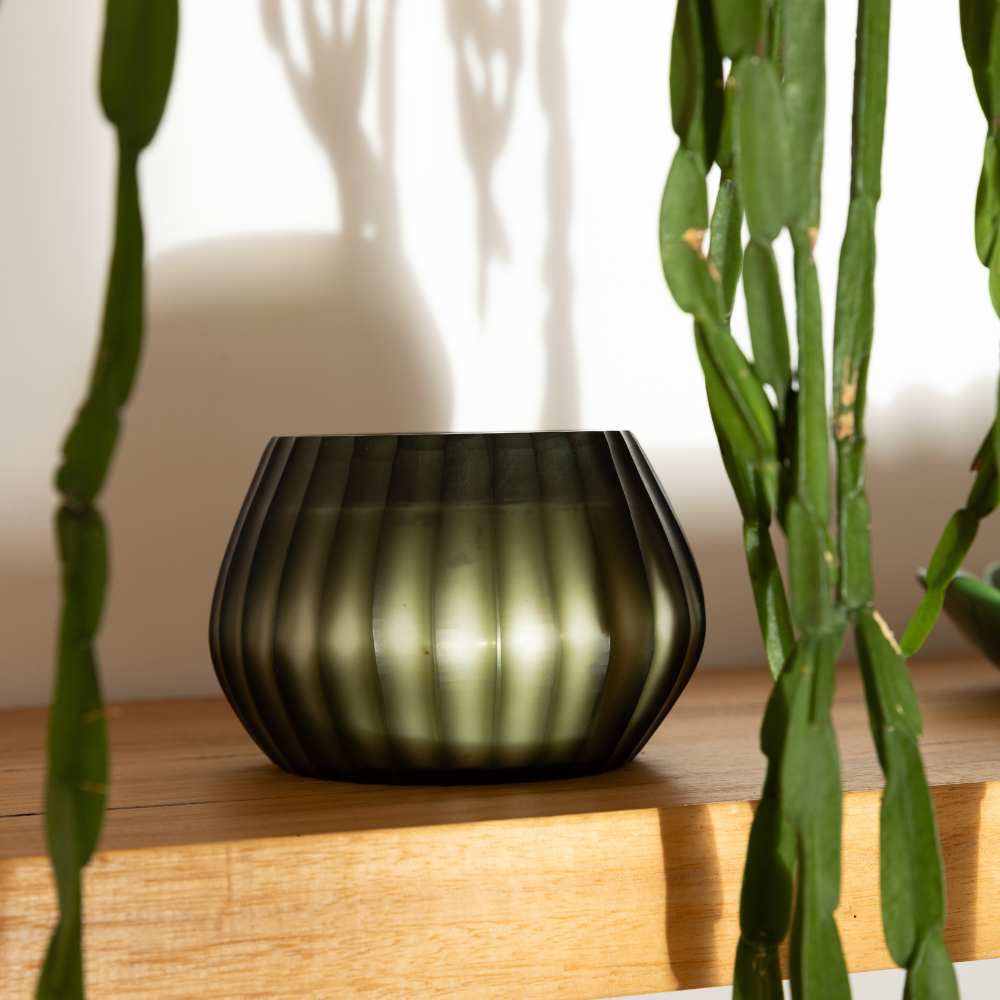 Aura Moss Candle by The Foundry × Studio McKenna in hand-carved glass, perfect for gifting