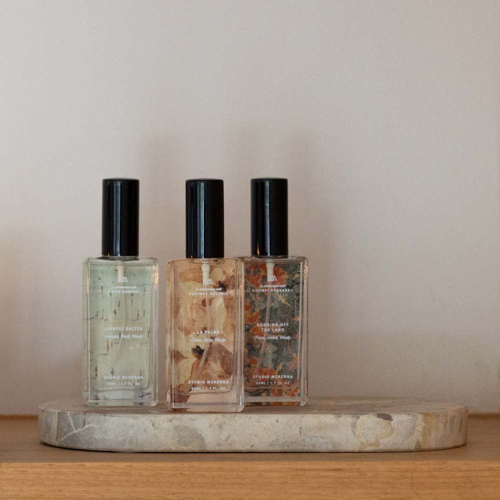 Studio McKenna Lightly Salted Interior Spray in modern coastal home setting with surf-inspired tones