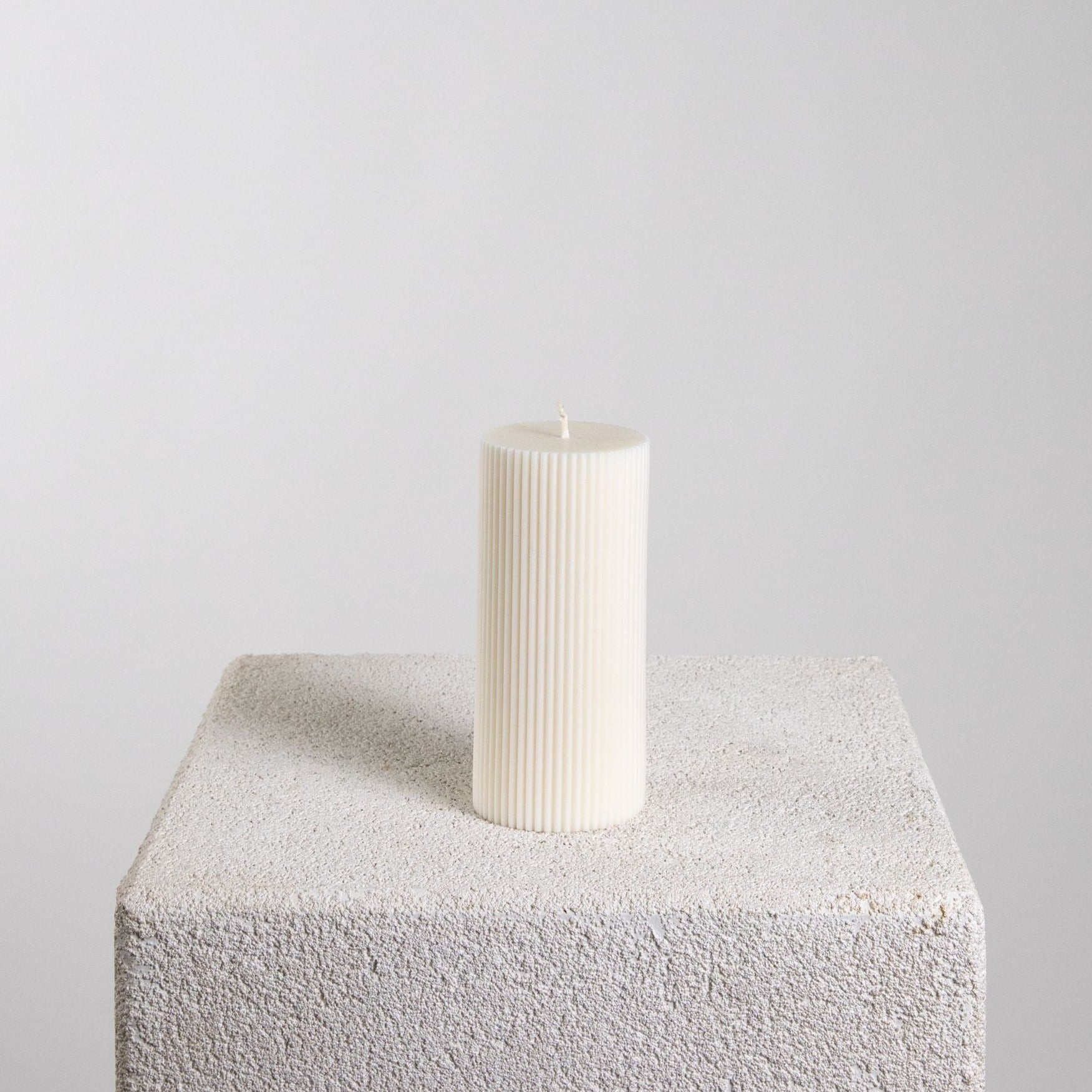 Wide Ridge Ribbed Pillar Soy Wax Candle Medium