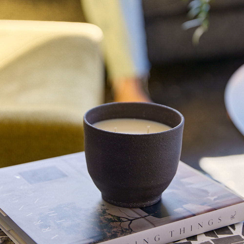 Lifestyle home styling red santal black candle