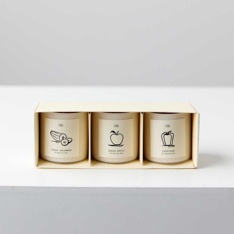 Epicurean Candle Gift Set with Beetroot, Capsicum & Green Apple boxed and ready for gifting