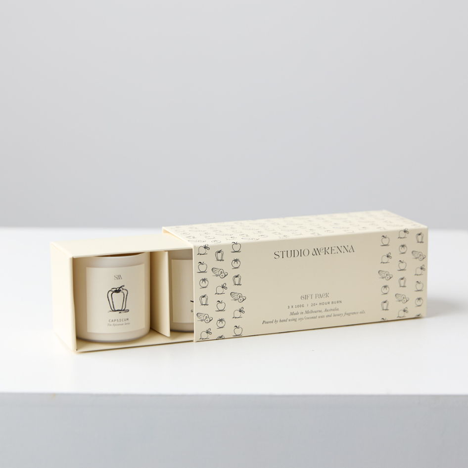 Epicurean Candle Gift Set with Beetroot, Capsicum & Green Apple boxed and ready for gifting
