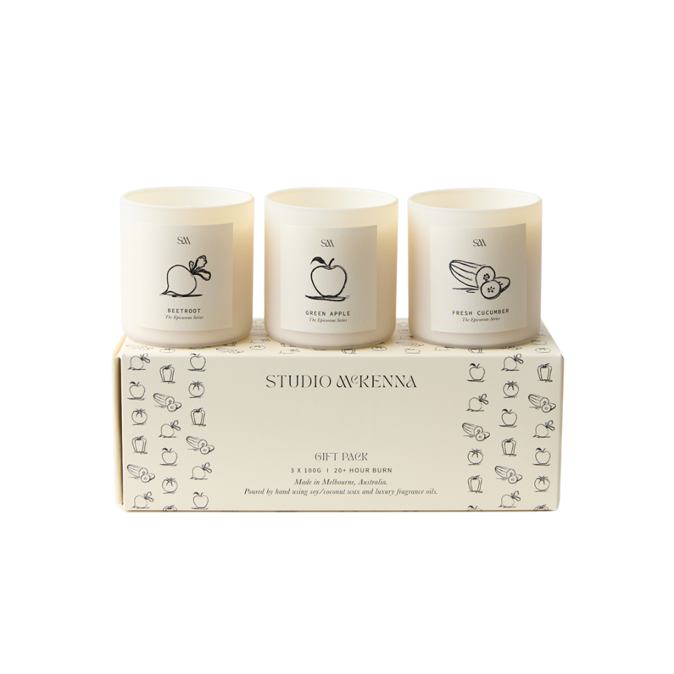 Epicurean Candle Gift Set with Beetroot, Capsicum & Tomato Leaf boxed and ready for gifting