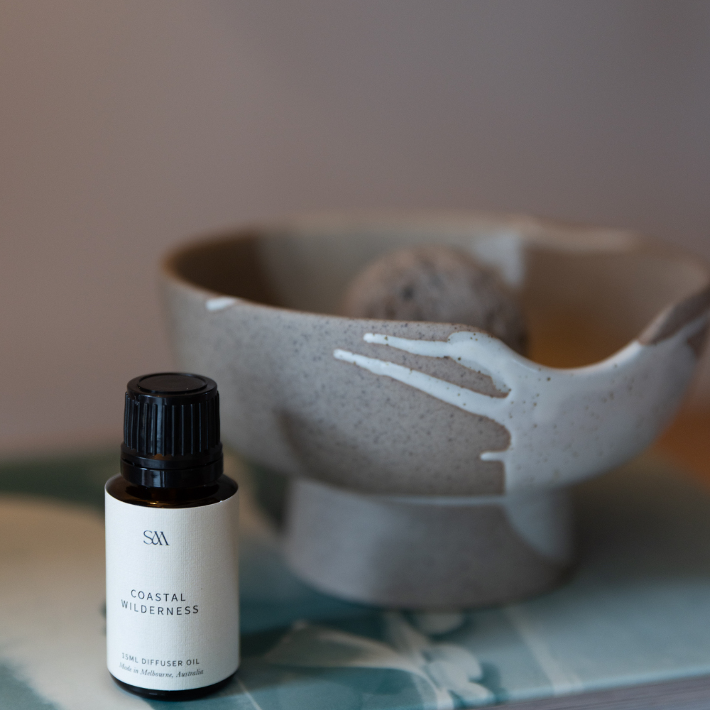 The coastal fragrance blend paired with the Studio McKenna cermaic Lunara diffuser